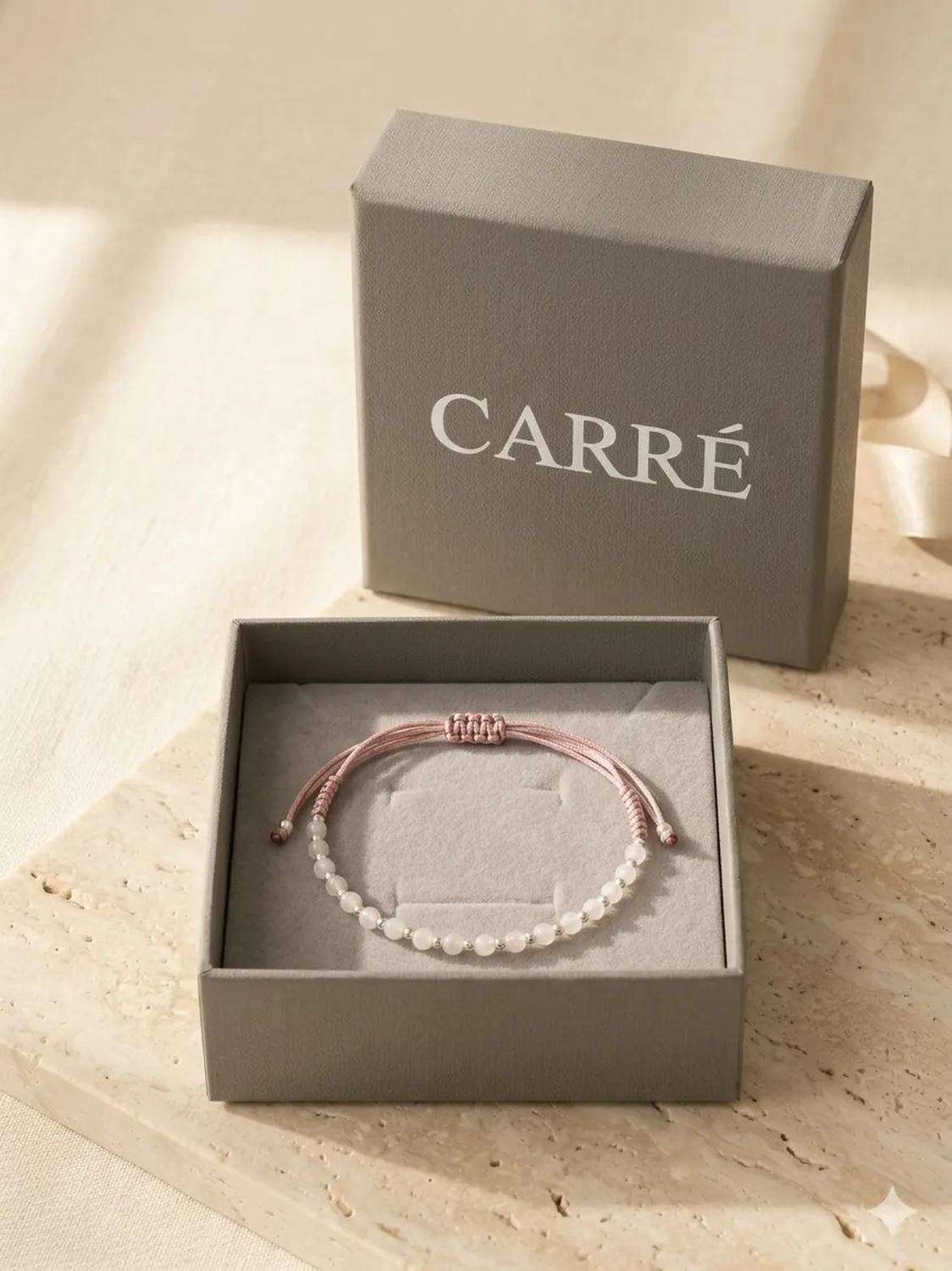 Pulsera Plata Carre Tejida En Macrame Rosa Palido Y Cristal Rosa Pálido-0