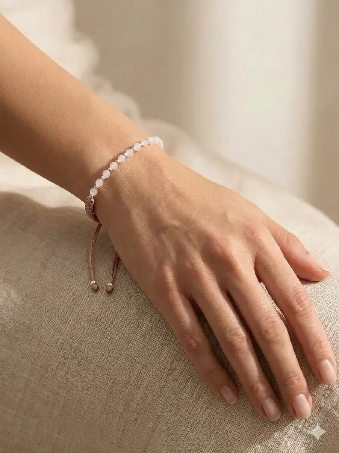 Pulsera Plata Carre Tejida En Macrame Rosa Palido Y Cristal Rosa Pálido-2