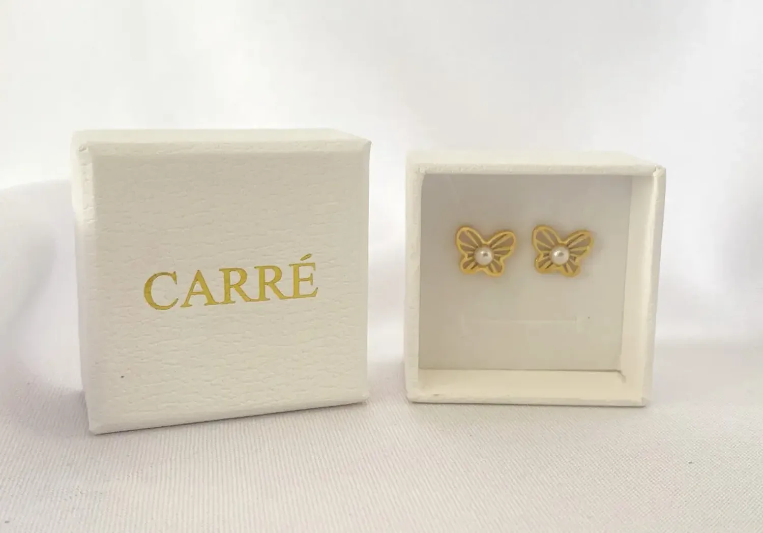 Aros Carré Acero Enchapado En Oro 18k Mariposa Amarillo-3