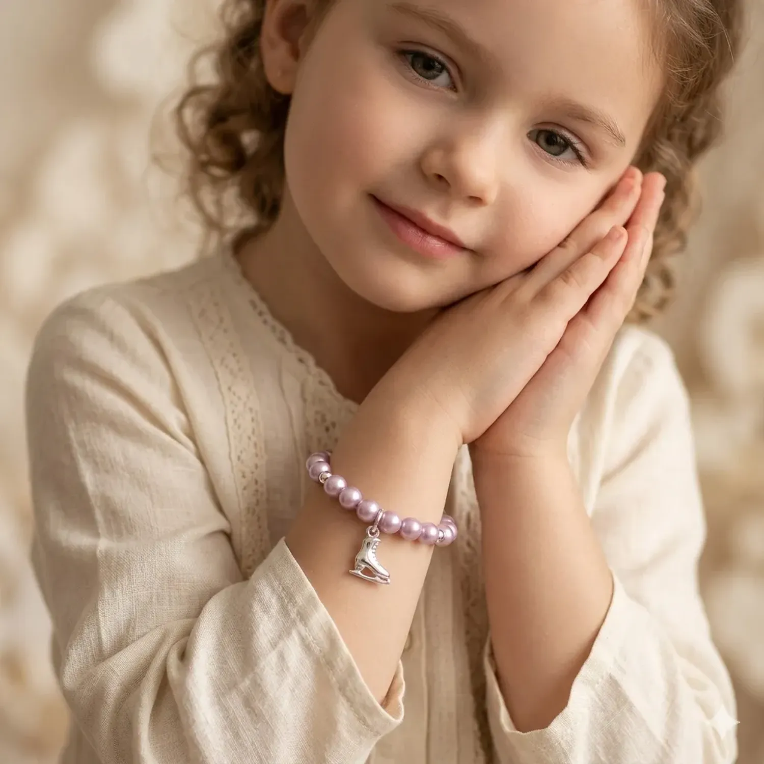 Pulsera Mallorca Rafaela Niña Perla Lila, Bolitas Y Patin Lila 4.5 Cm 14 Cm-1