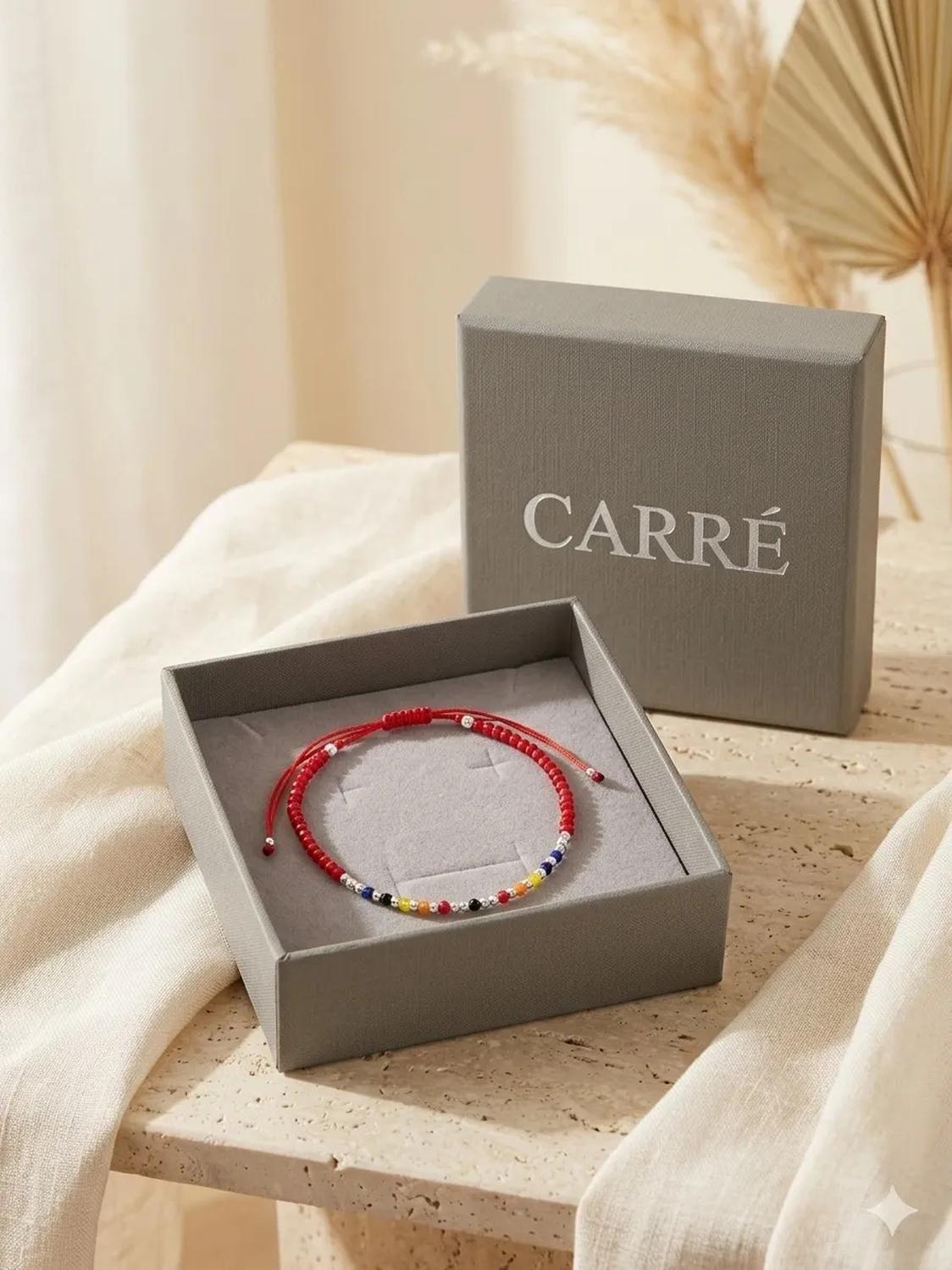 Pulsera Plata Carré Tejida Macrame Con Cristal De Colores Multicolor-0