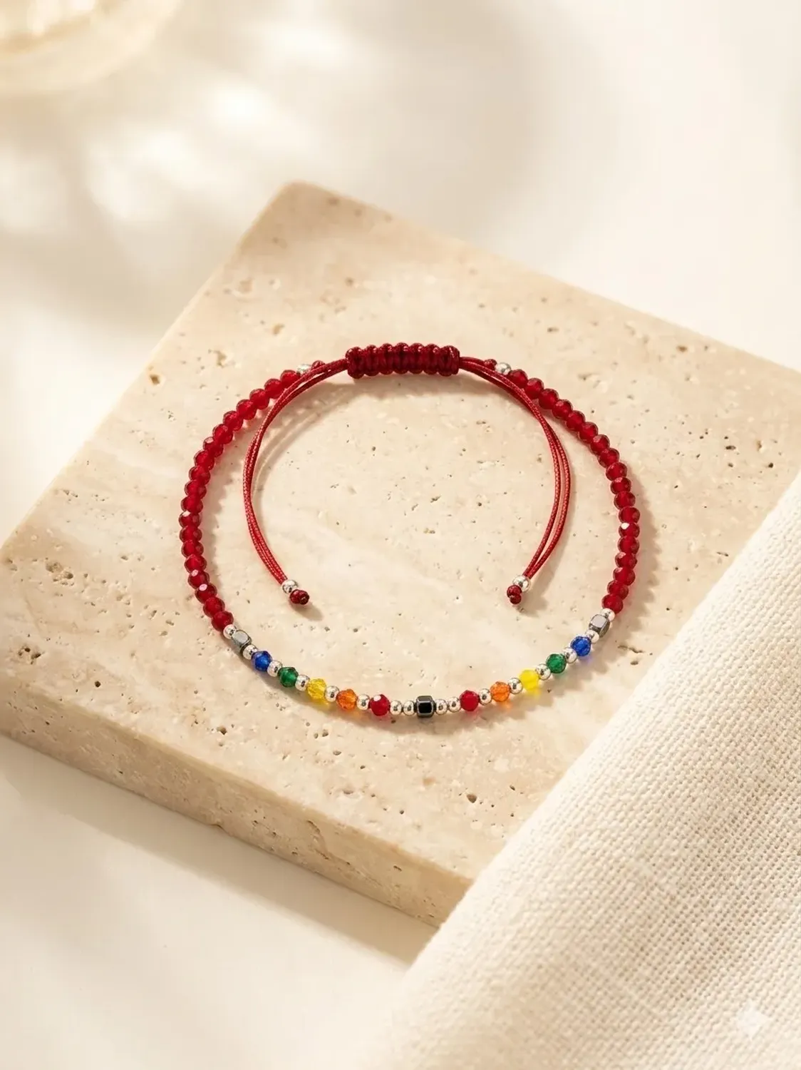 Pulsera Plata Carré Tejida Macrame Con Cristal De Colores Multicolor-1