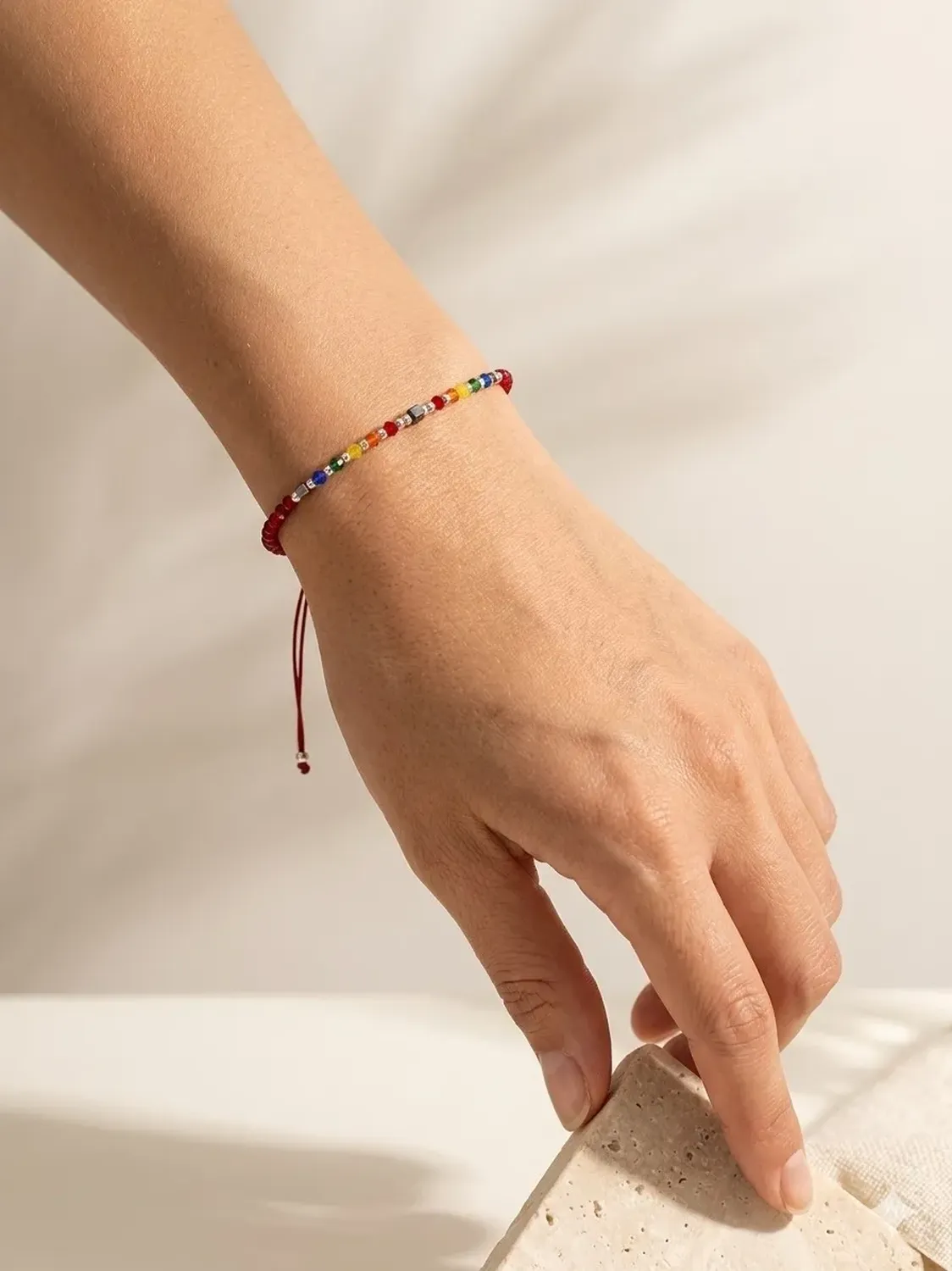 Pulsera Plata Carré Tejida Macrame Con Cristal De Colores Multicolor-2
