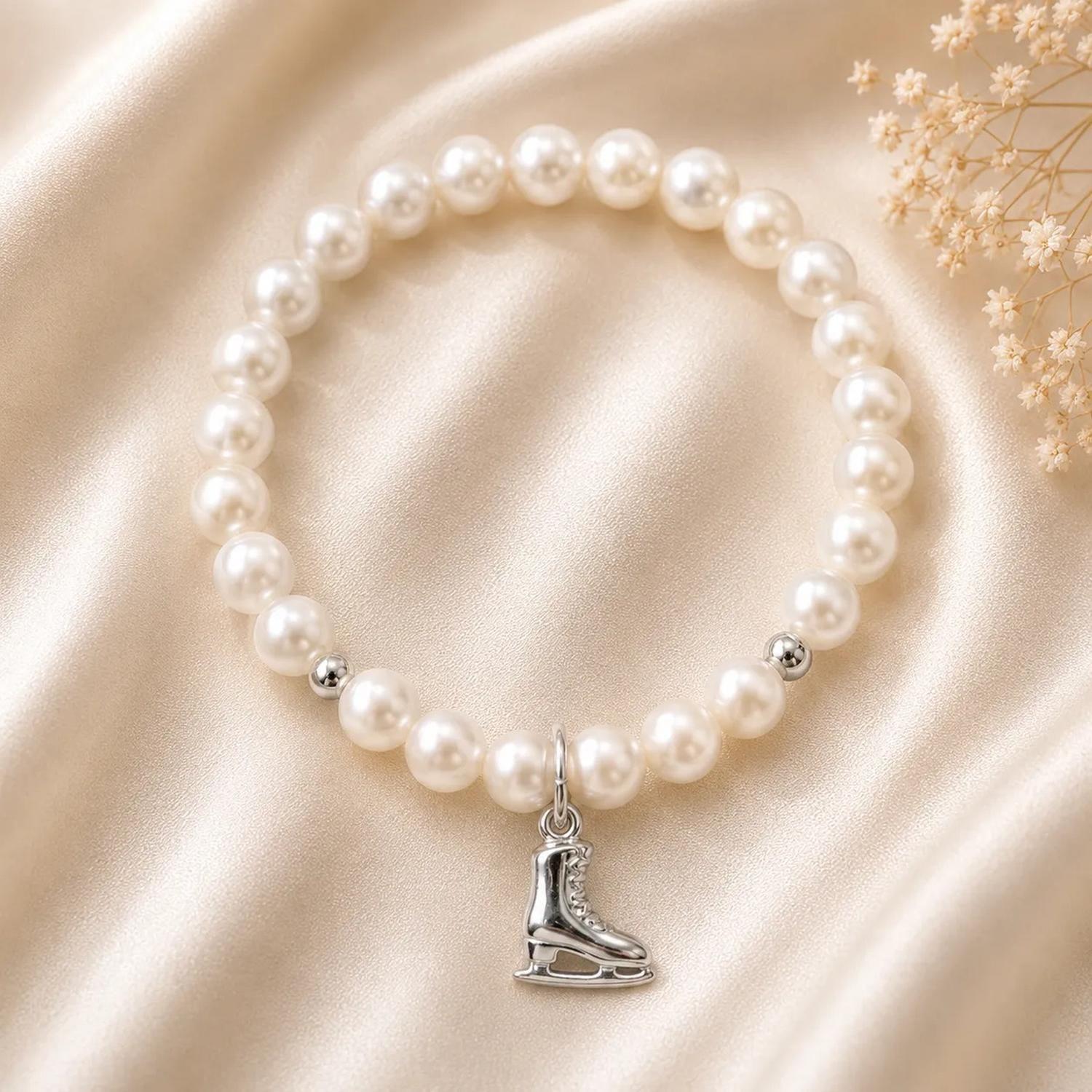 Pulsera Mallorca Rafaela Niña Perla Blanca, Bolitas Y Patin Blanco 4.5 Cm 14 Cm-0