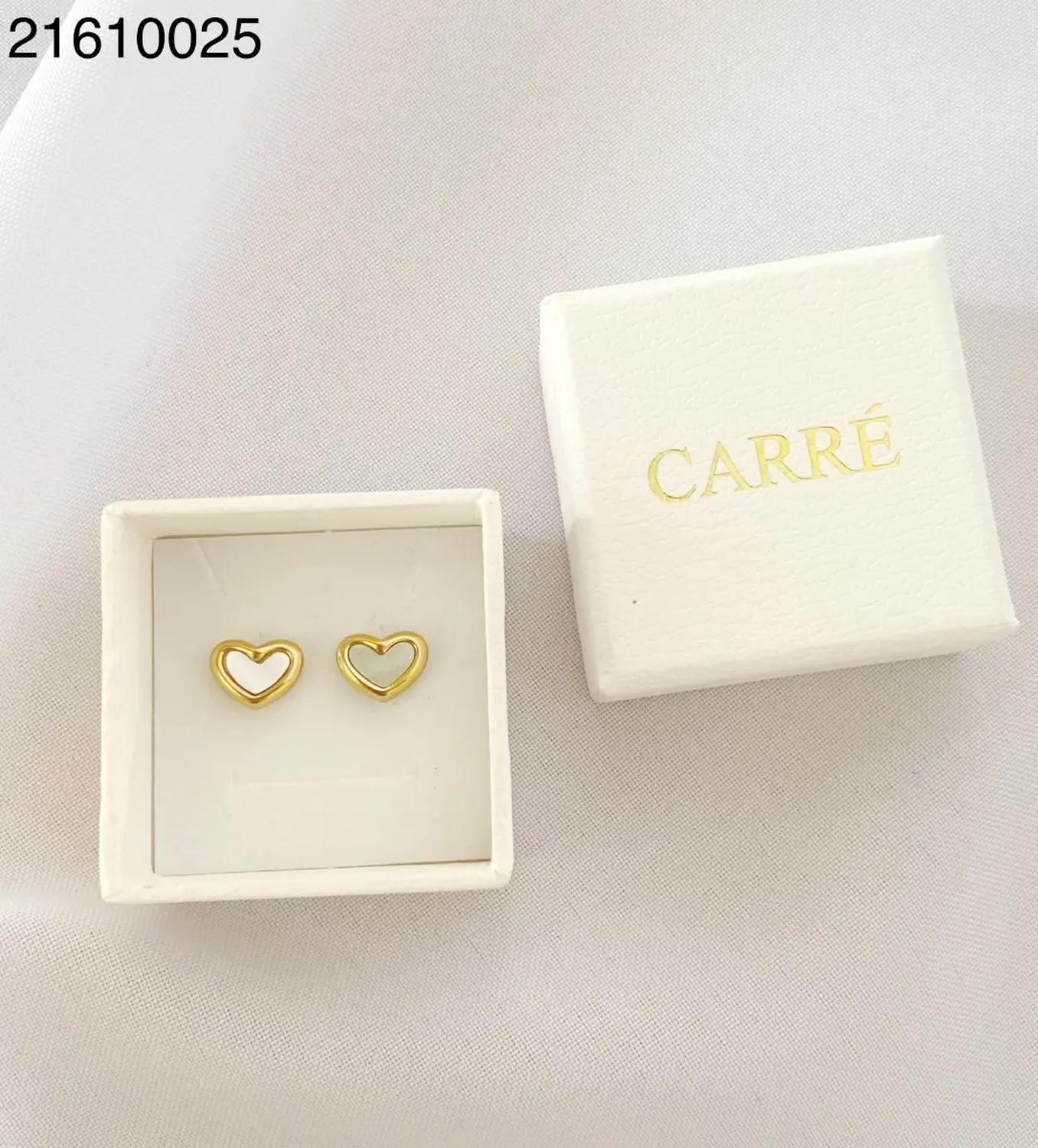 Aros Carré Acero Enchapado En Oro 18k Corazon-1