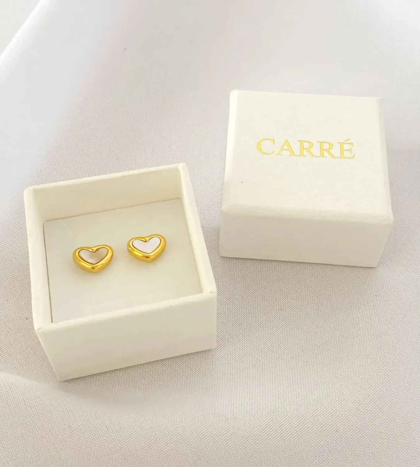 Aros Carré Acero Enchapado En Oro 18k Corazon-2
