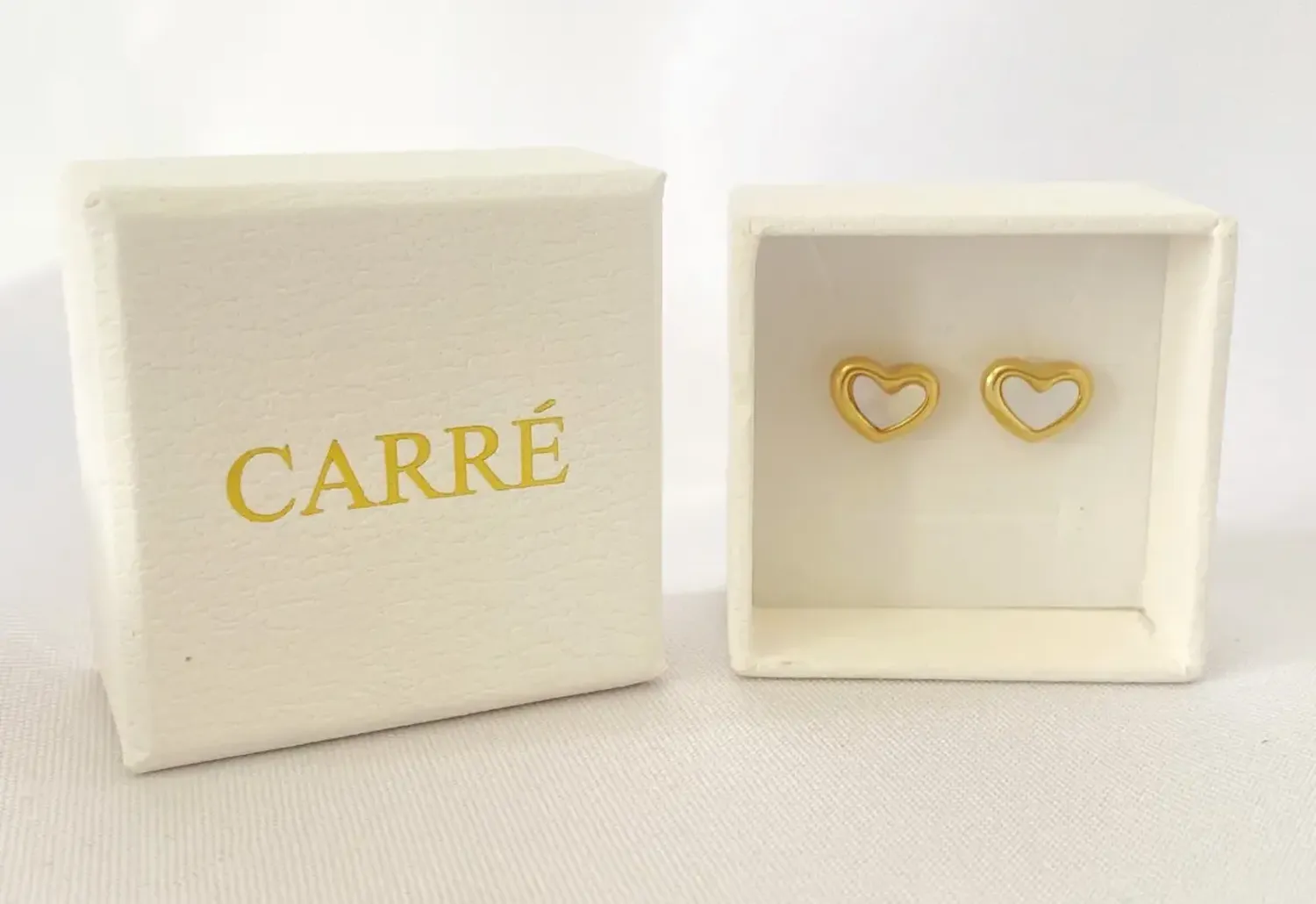 Aros Carré Acero Enchapado En Oro 18k Corazon-3
