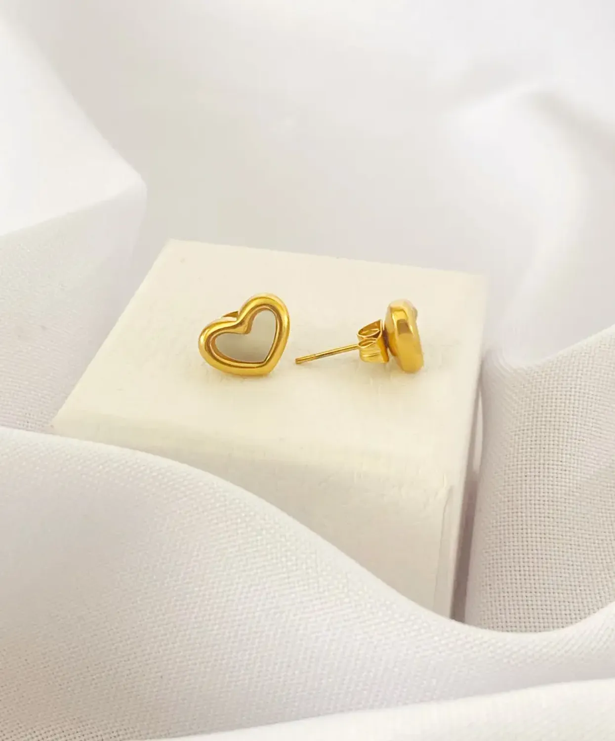 Aros Carré Acero Enchapado En Oro 18k Corazon-4