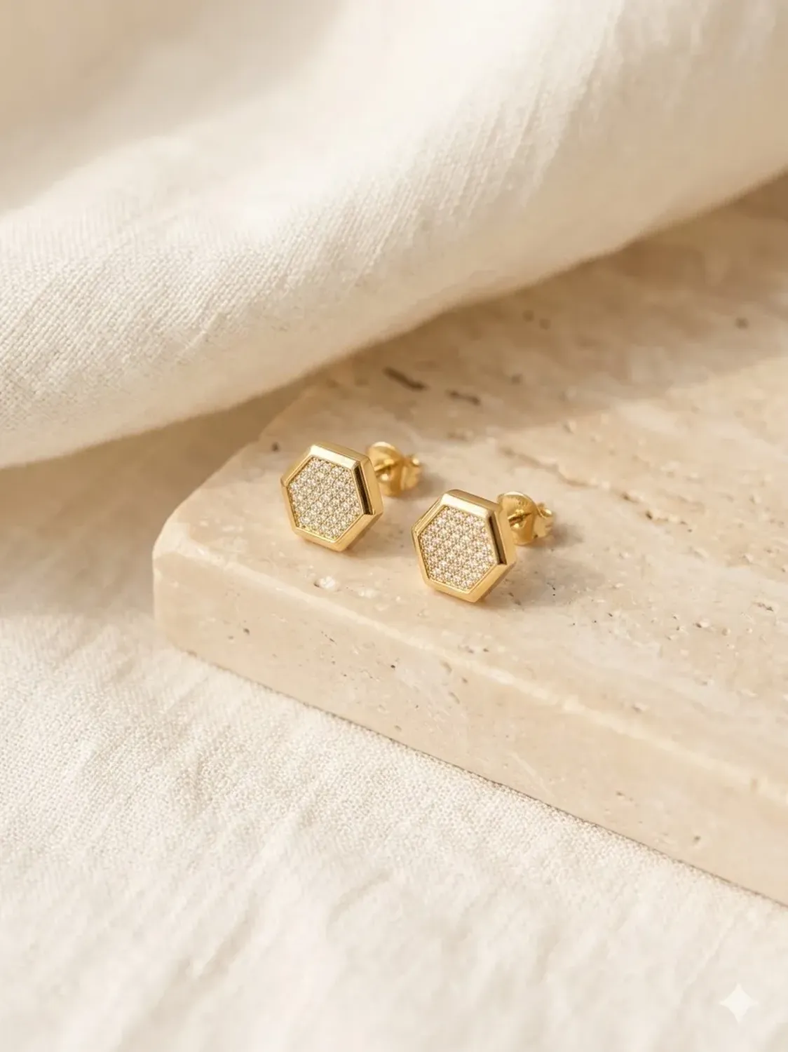 Aro Carré Mujer Exagono Con Circon Enchapado En Oro 18k Dorado-2
