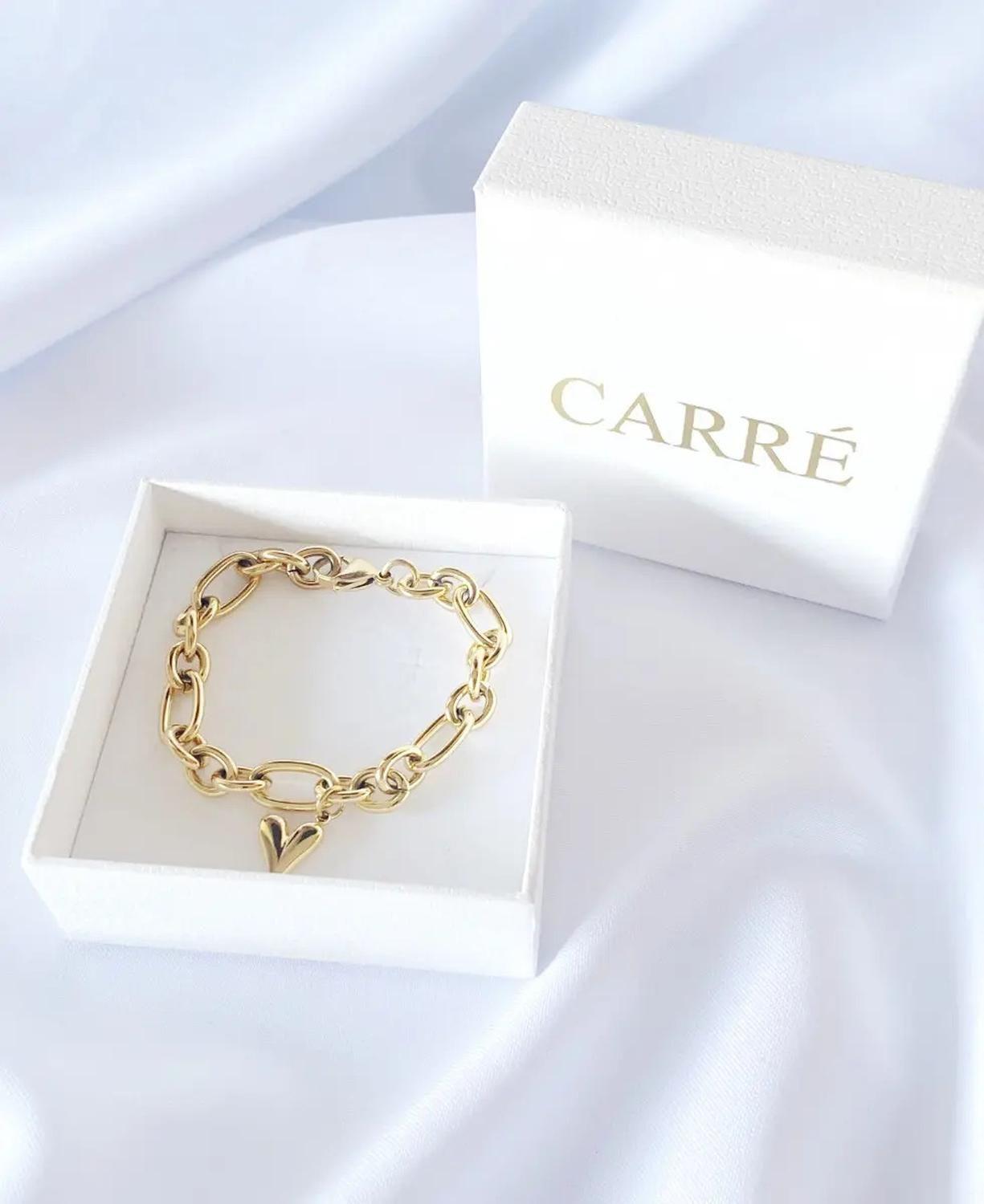 Pulsera Carre Eslabon Grueso Corazon Mini Enchapado Oro 18k Amarillo-0