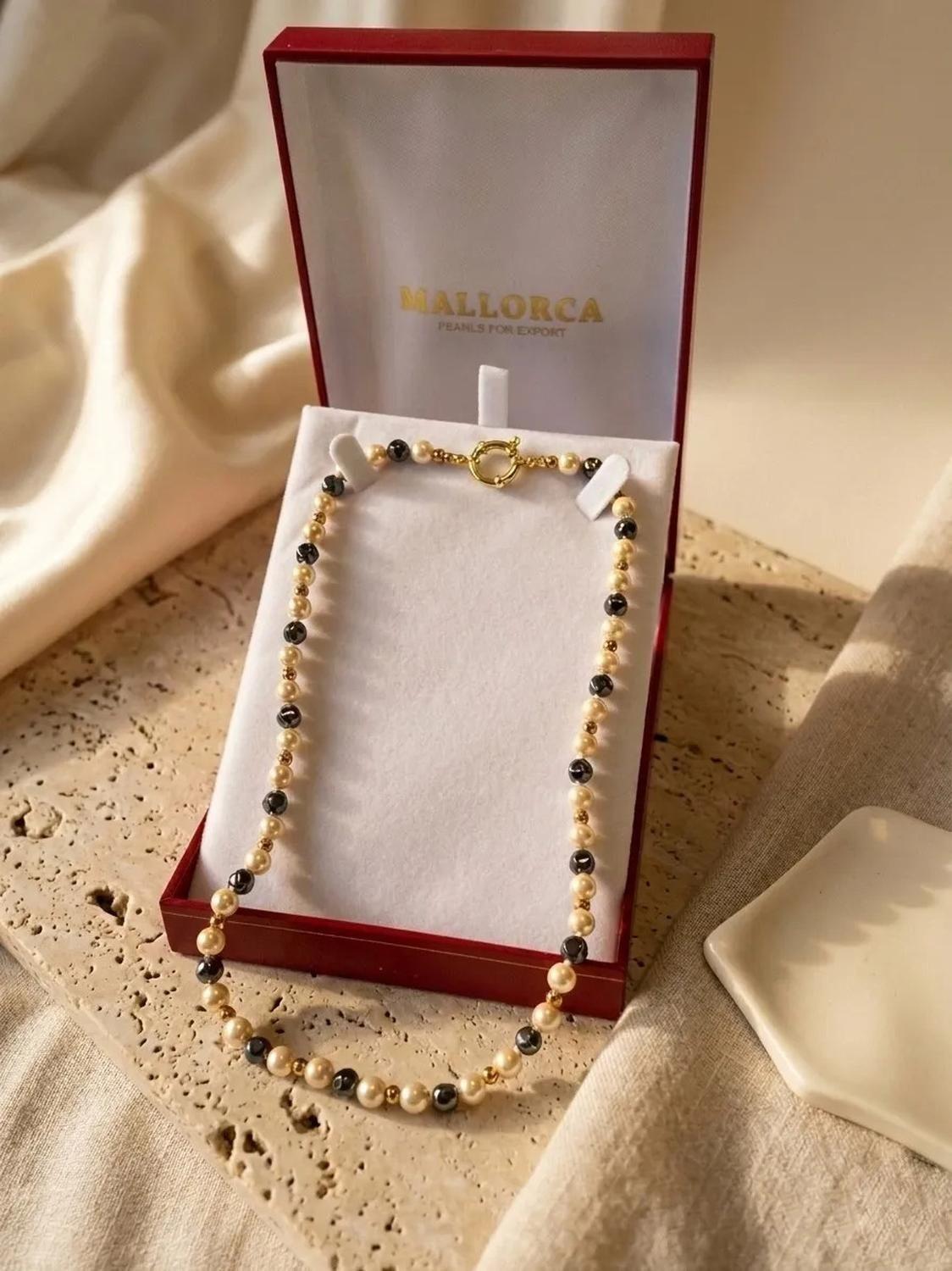Collar Mallorca Perla Clasica Y Hematita 6mm Crema-0
