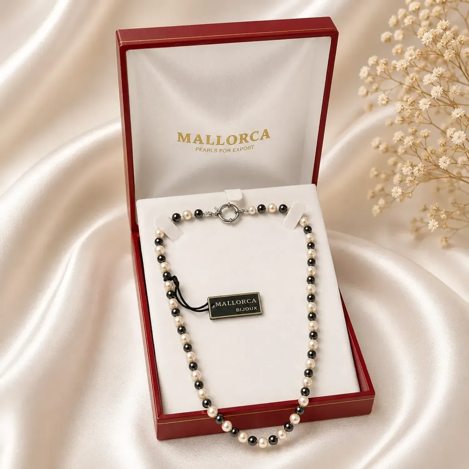 Collar Mallorca Perla Clasica Y Ematita 5 Y 6 Mm 50cm Blanco-0