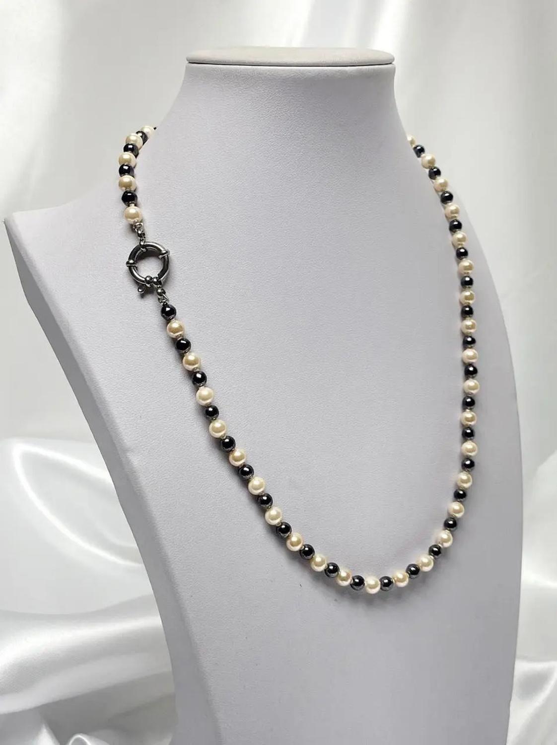 Collar Mallorca Perla Clasica Y Ematita 5 Y 6 Mm 50cm Blanco-2