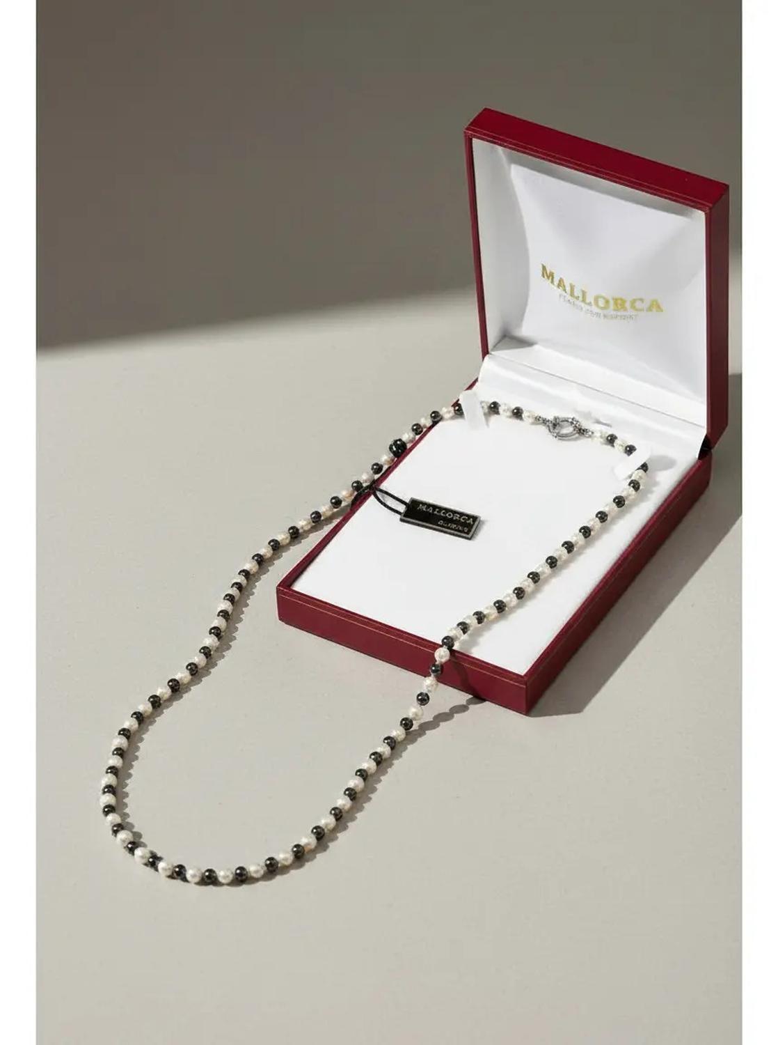 Collar Mallorca Perla Clasica Y Ematita 5 Y 6 Mm 50cm Blanco-3