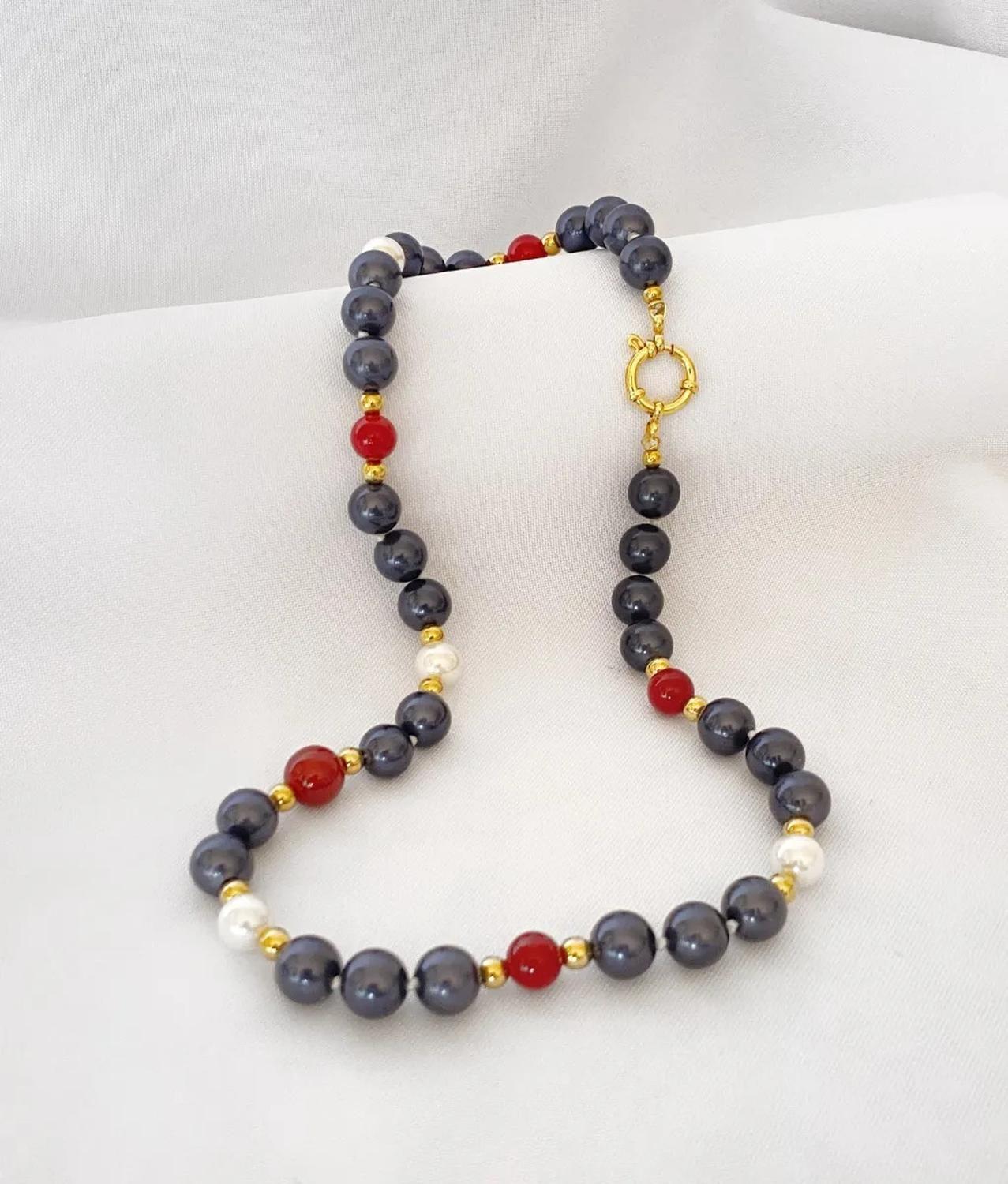 Collar Mallorca Mix Perla Clásica, Azul Y Roja 8-10mm-50cm Azul Y Roja-1