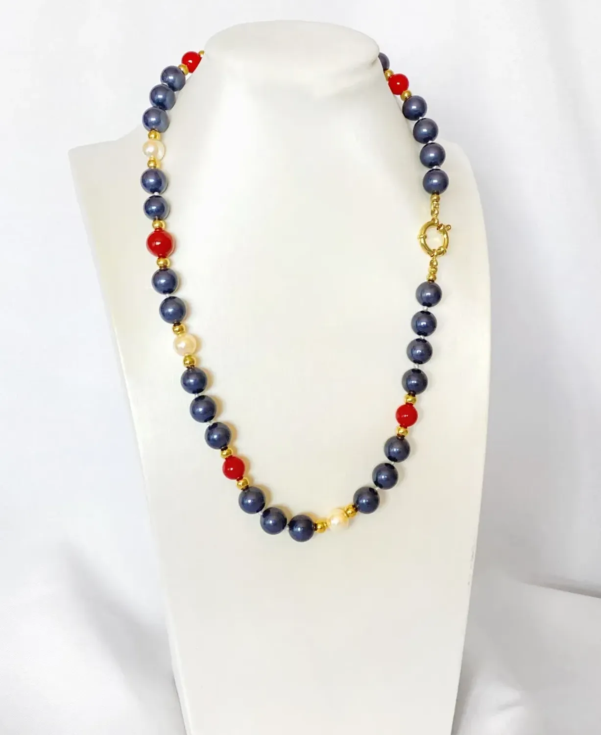 Collar Mallorca Mix Perla Clásica, Azul Y Roja 8-10mm-50cm Azul Y Roja-3