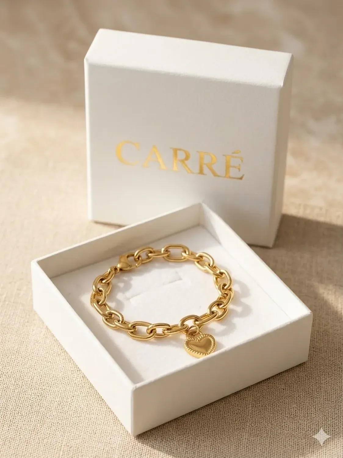 Pulsera Carré Mujer Cadena Corazón Enchapada En Oro 18k Dorado 6.5 Cm 19 Cm-0