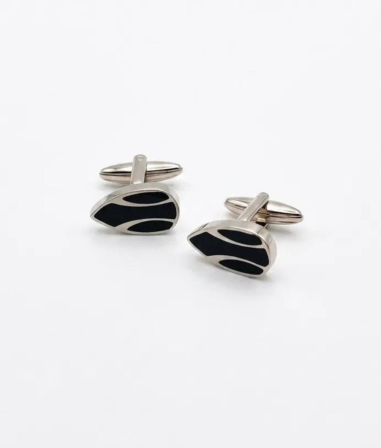 Colleras Gemelos Camisa Forma Gota Plateados Con Negro Plateado-4