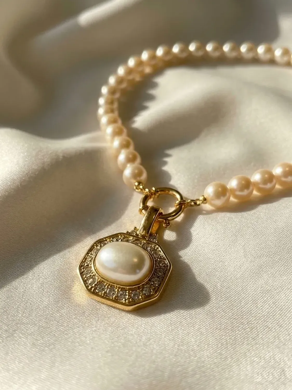 Collar Mallorca Clásico Con Colgante Enchapado En Oro Crema-1