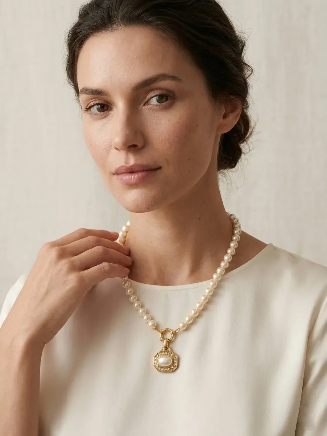 Collar Mallorca Clásico Con Colgante Enchapado En Oro Crema-2