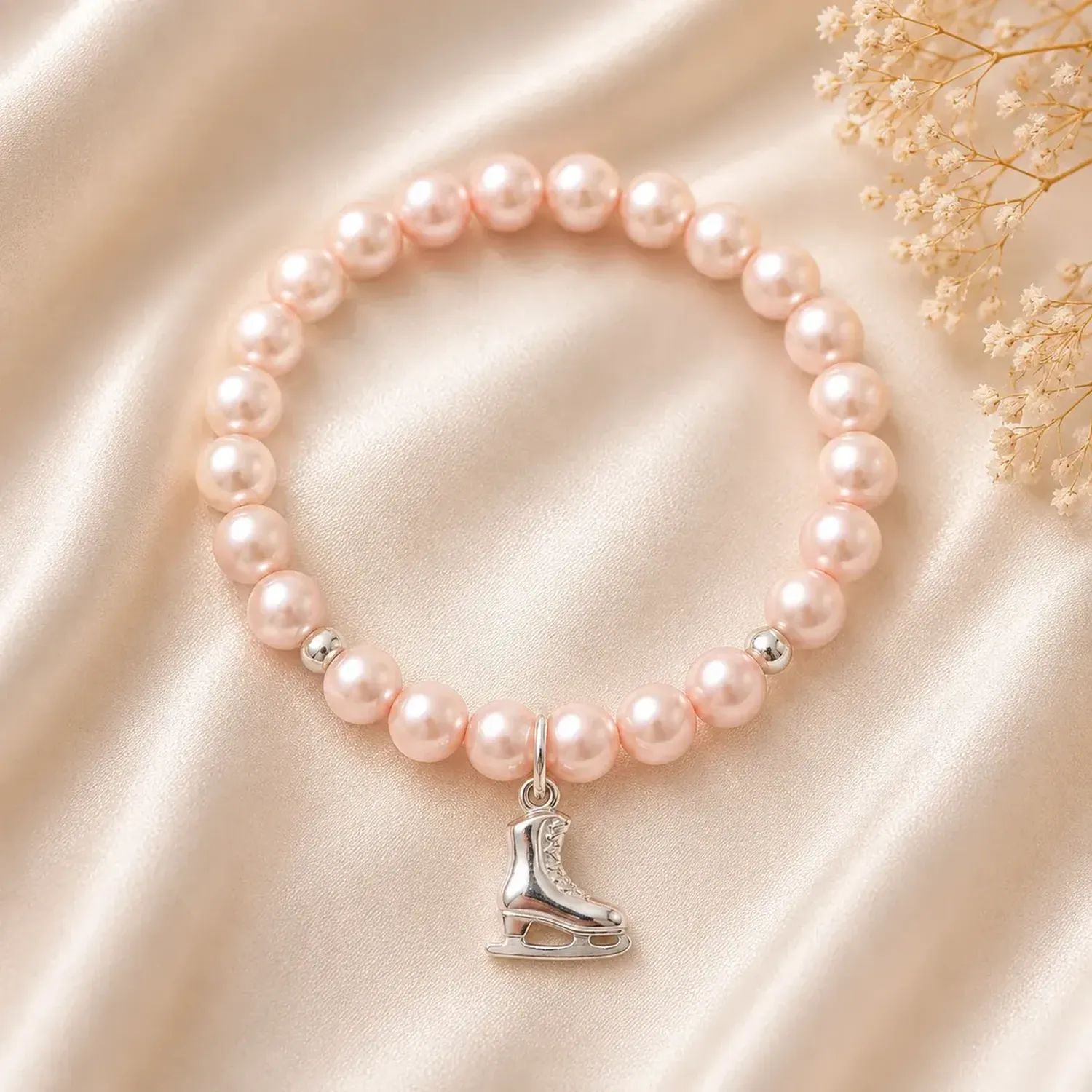 Pulsera Mallorca Rafaela Niña Perla Rosada, Bolitas Y Patin Rosa 4.5 Cm 14 Cm-0