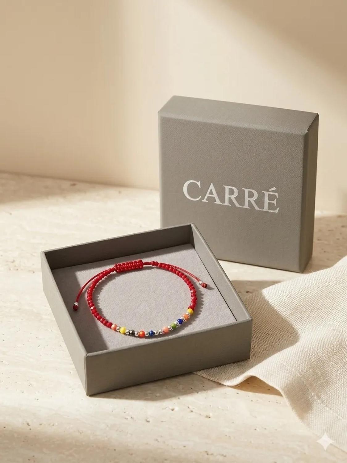 Pulsera Plata Carré Tejida Macrame Con Cristal De Colores Multicolor-0