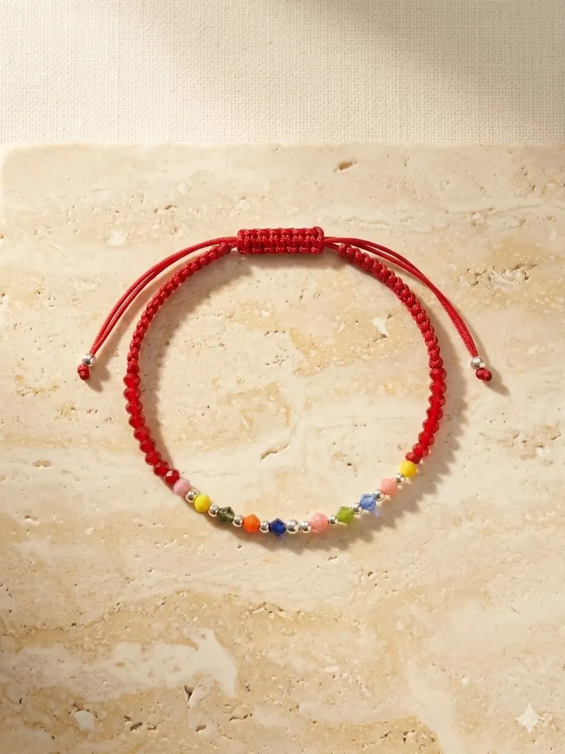 Pulsera Plata Carré Tejida Macrame Con Cristal De Colores Multicolor-1