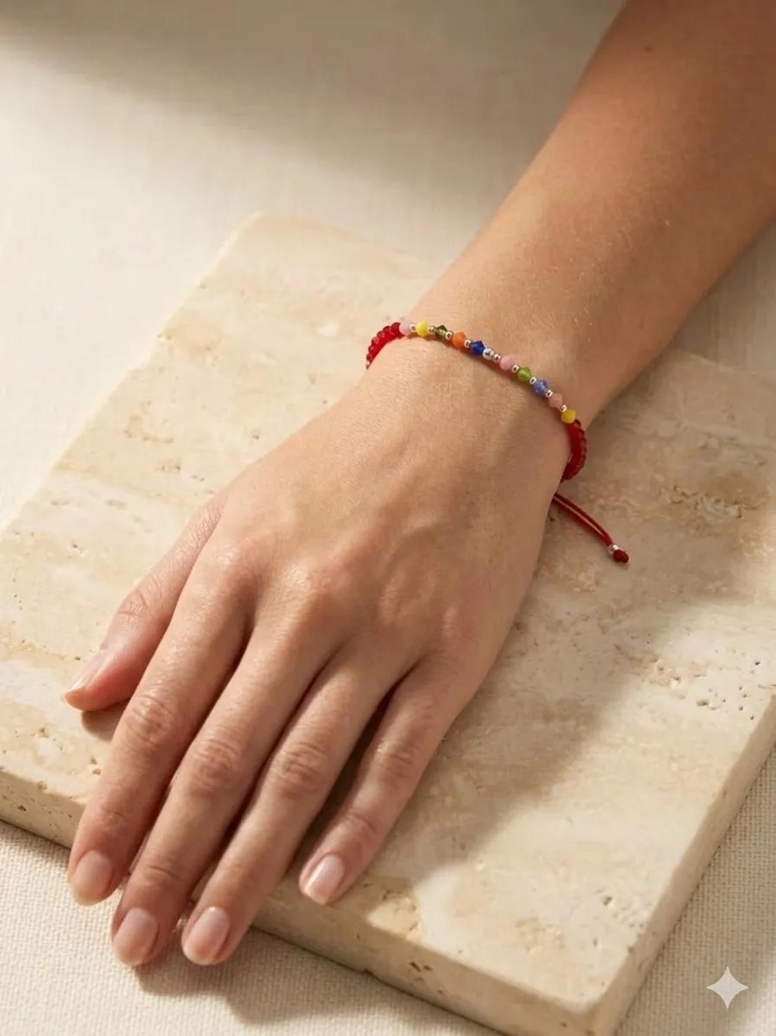 Pulsera Plata Carré Tejida Macrame Con Cristal De Colores Multicolor-2