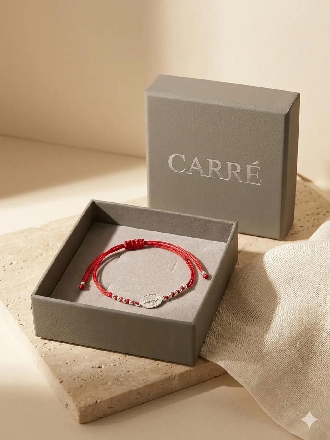Pulsera Plata Carré De Proteccion Tejida En Macrame Rojo-0