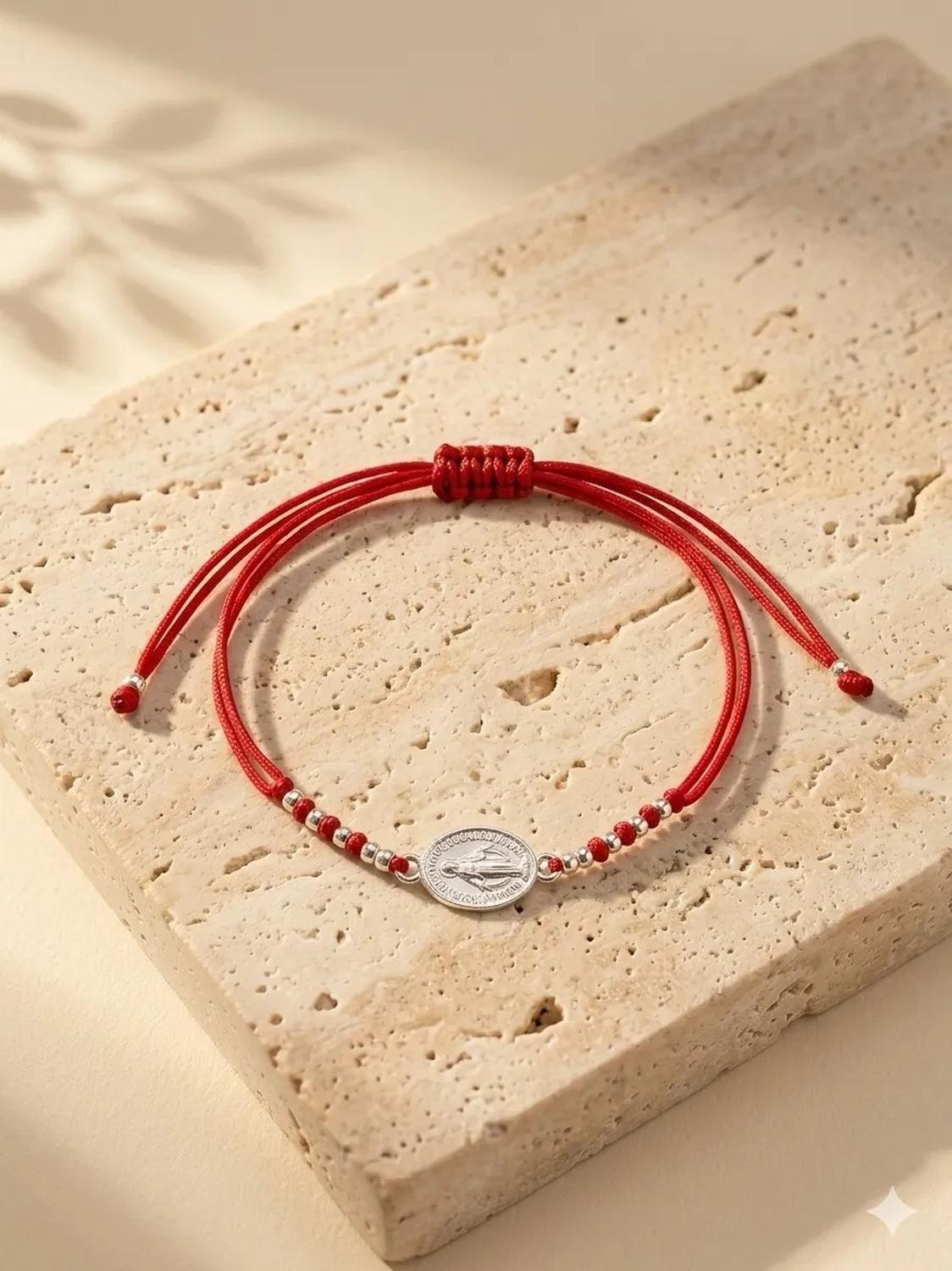 Pulsera Plata Carré De Proteccion Tejida En Macrame Rojo-1
