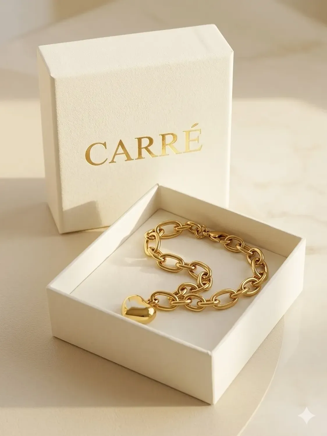 Pulsera Carré Mujer Eslabon Con Corazón Enchapada En Oro 18k Dorado 6.5 Cm 20 Cm-0