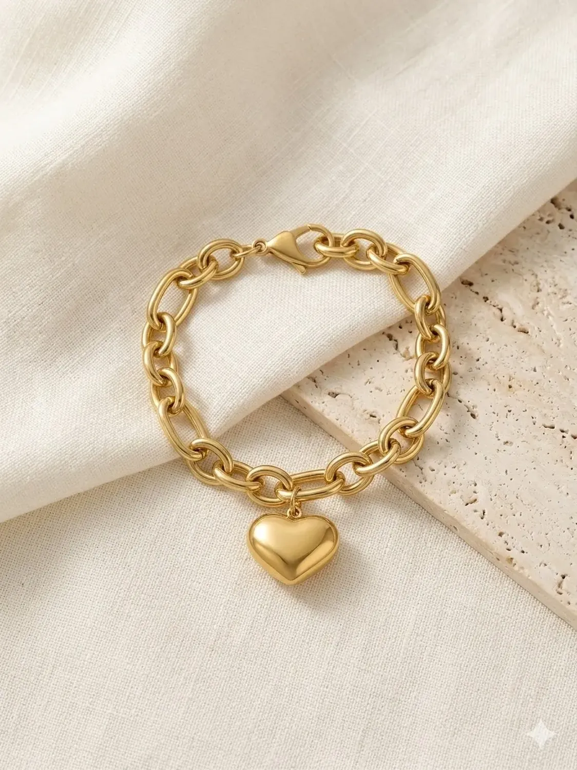 Pulsera Carré Mujer Eslabon Con Corazón Enchapada En Oro 18k Dorado 6.5 Cm 20 Cm-2