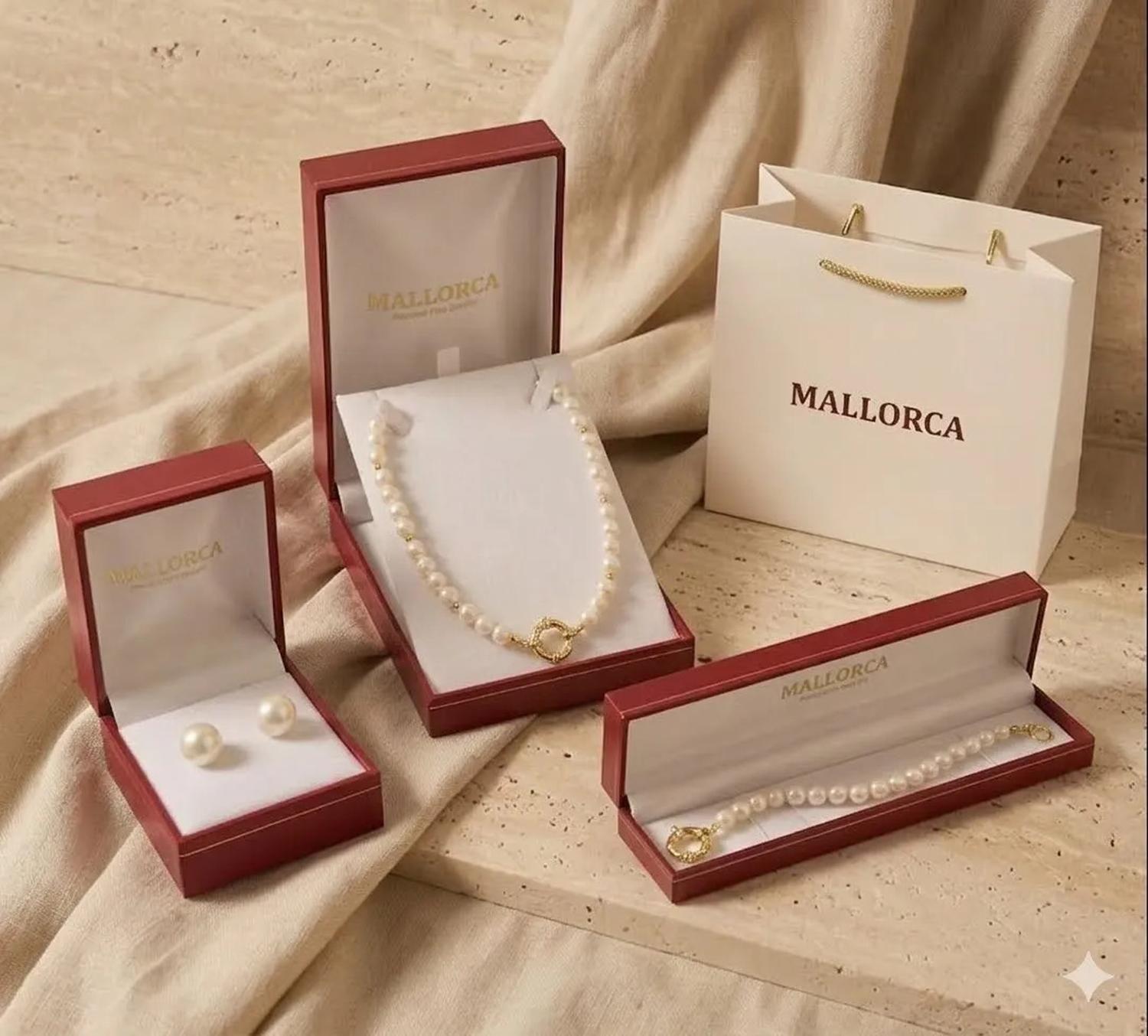Conjunto Mallorca Perla Clásica Collar,pulsera Y Aros 8mm-0