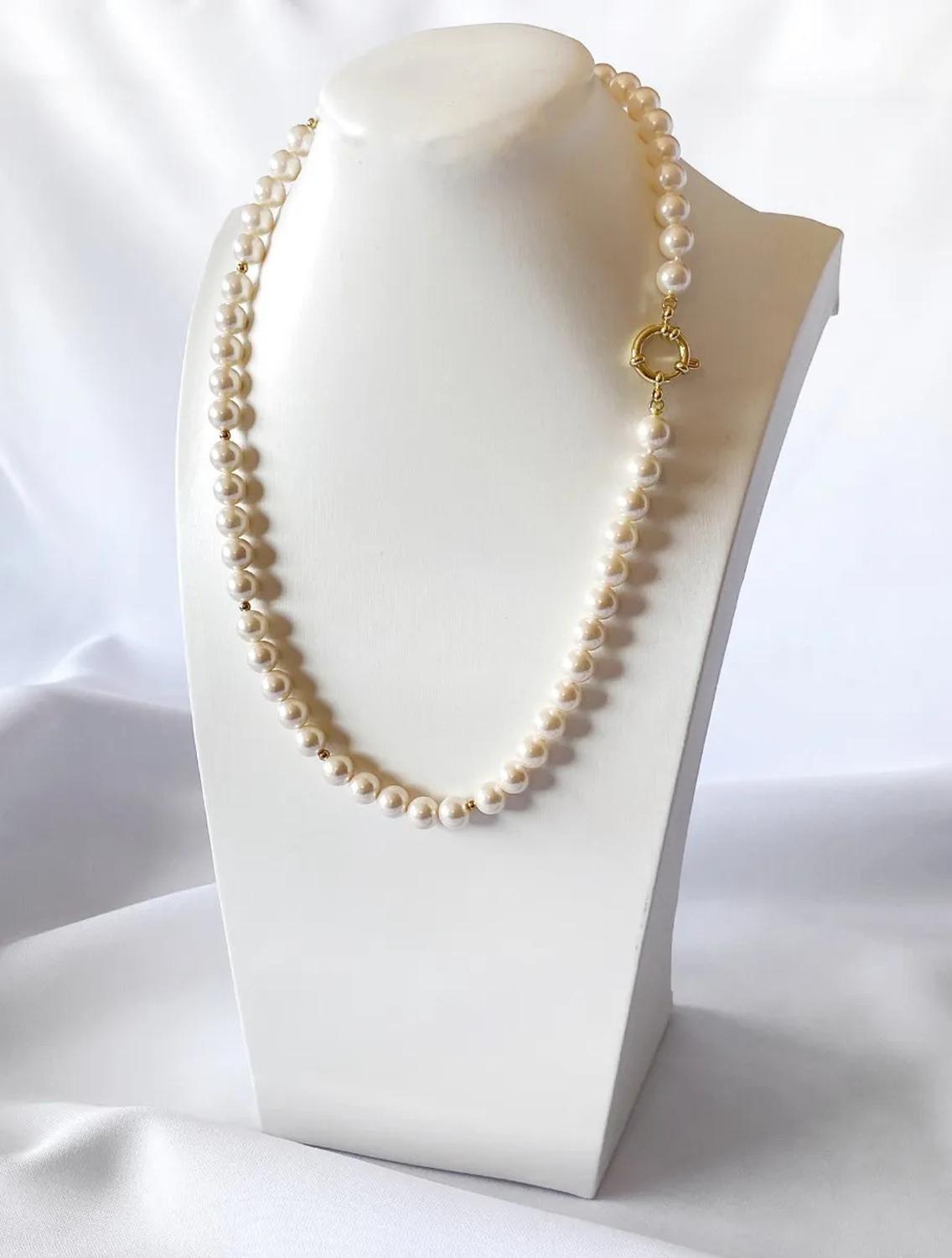 Conjunto Mallorca Perla Clásica Collar,pulsera Y Aros 8mm-5