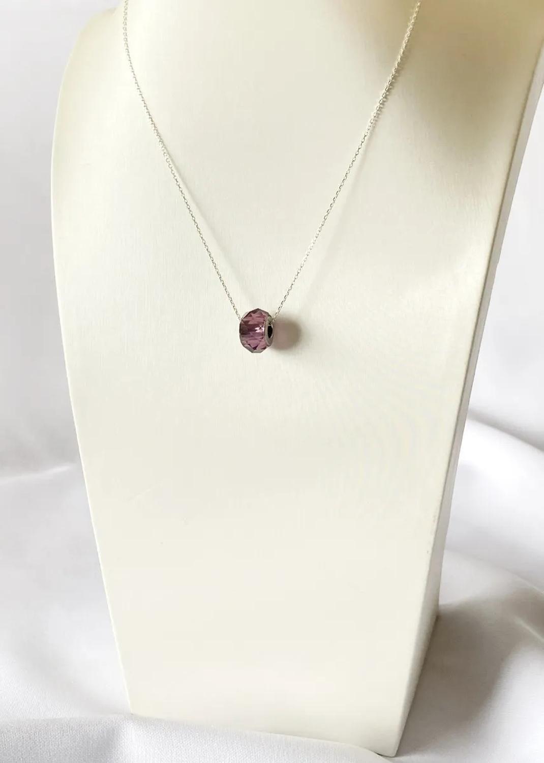 Collar Carré Plata 925 Cristal Violeta Colgante Rosa Chicle-0