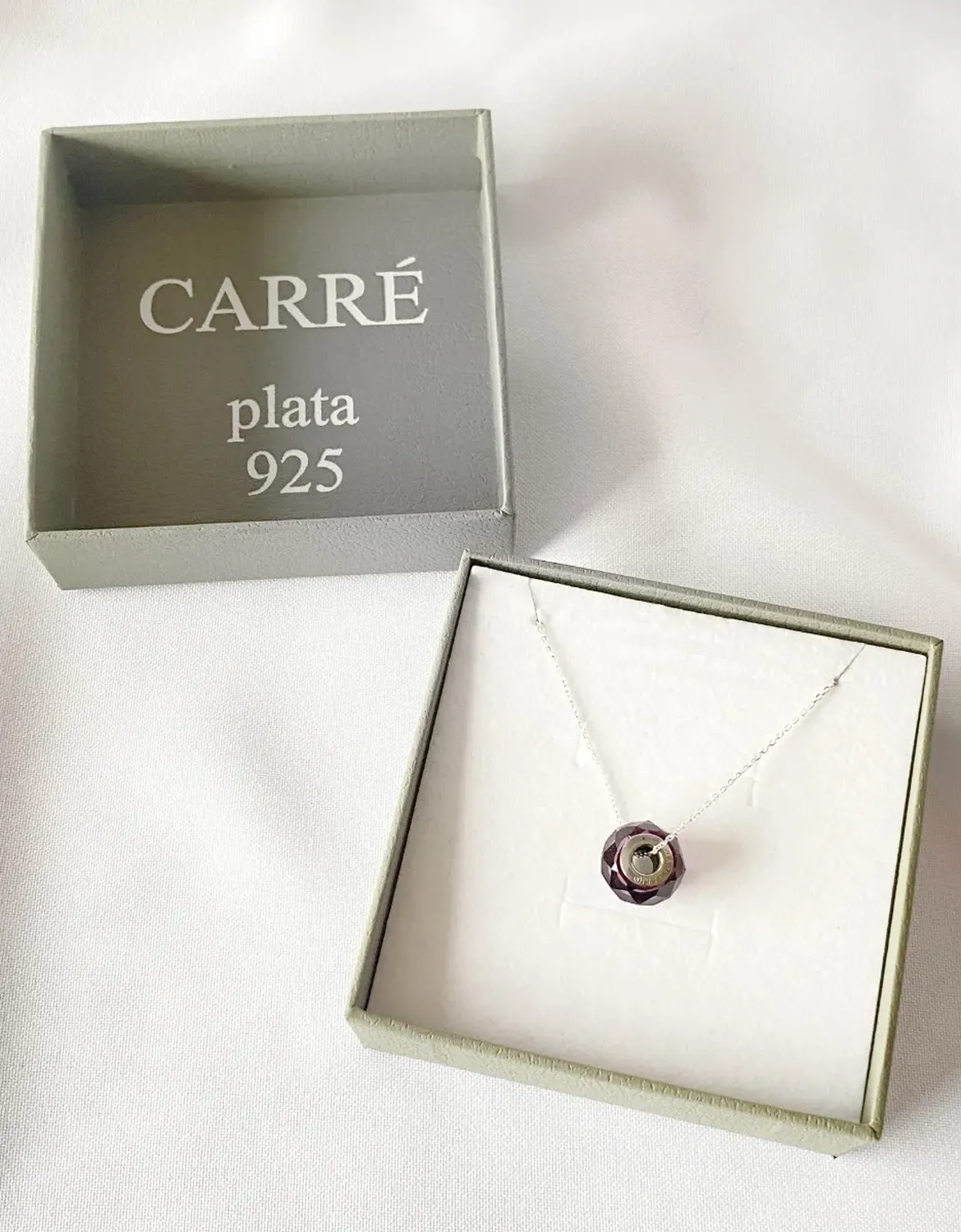 Collar Carré Plata 925 Cristal Violeta Colgante Rosa Chicle-1