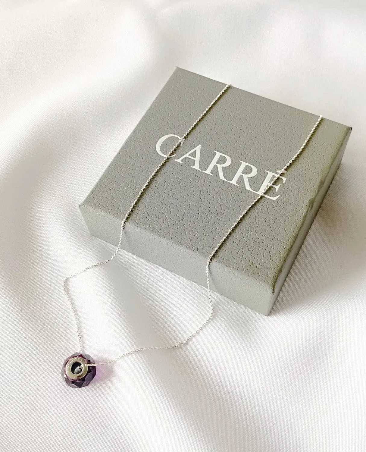 Collar Carré Plata 925 Cristal Violeta Colgante Rosa Chicle-3