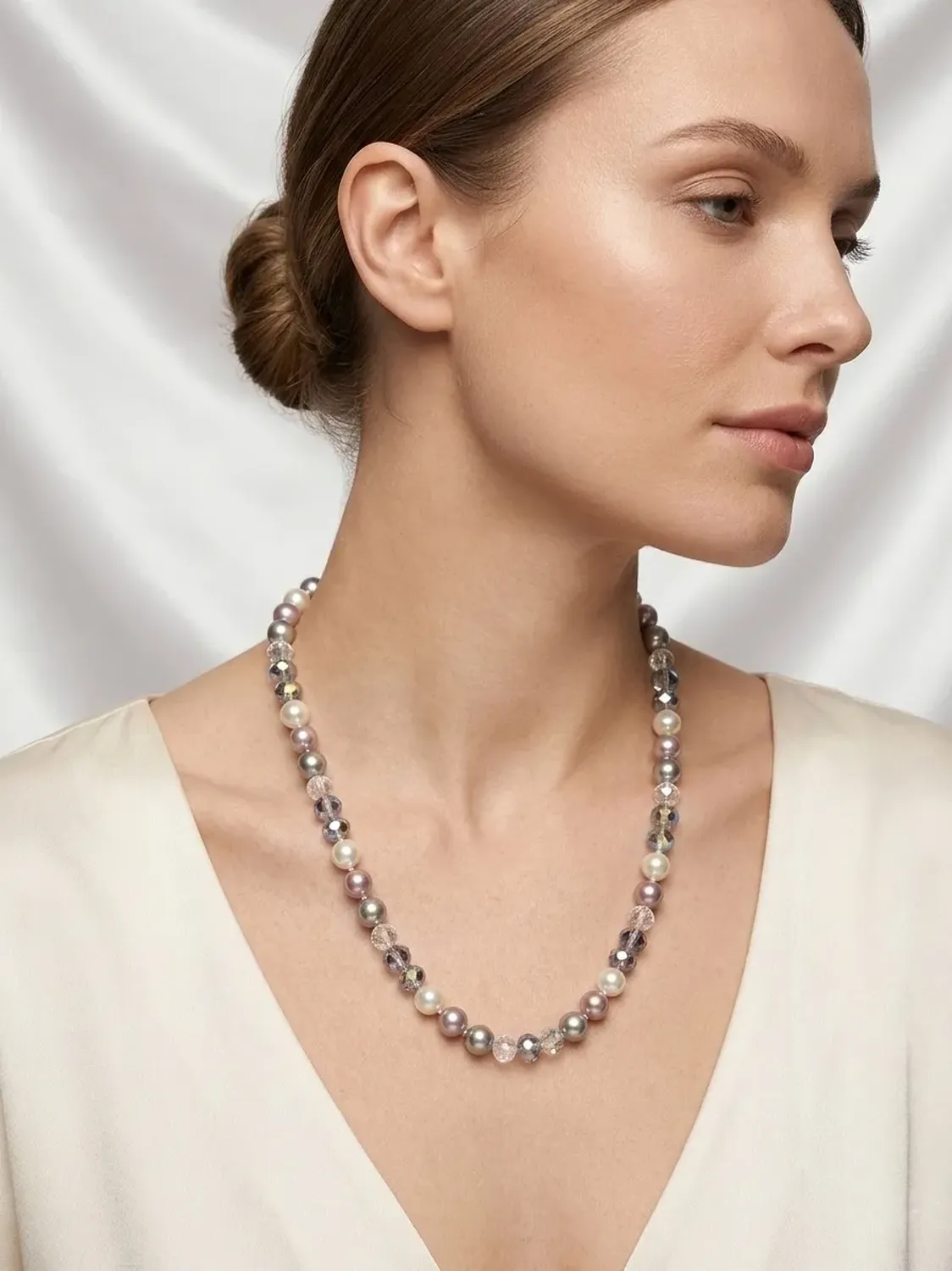 Collar Mallorca 10mm Mix Perla Rosa,gris Y Cristales Blanco-2