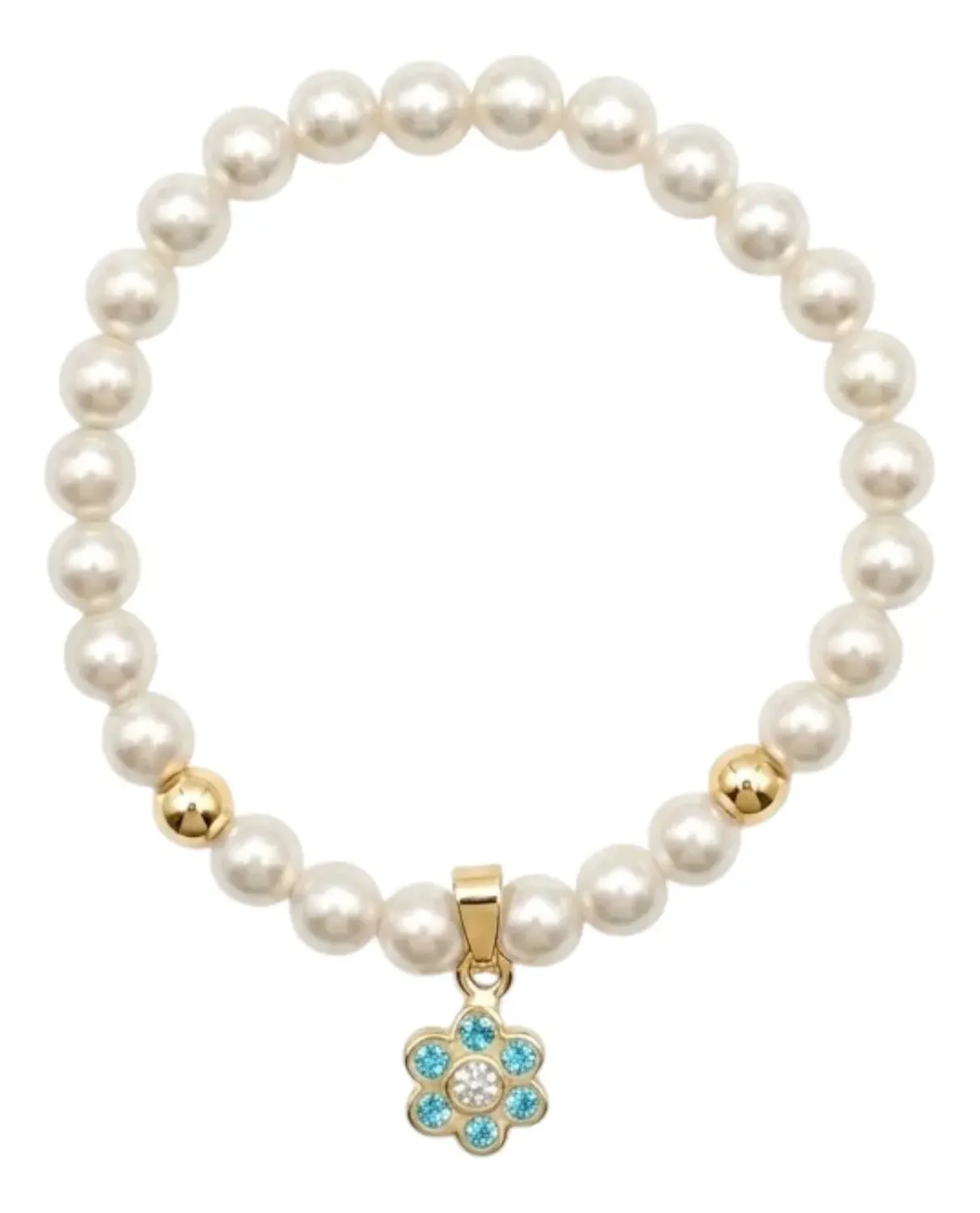 Pulsera Mallorca Rafaela Niña Perla,bolitas Y Colgante Flor Blanco 4.5 Cm 14 Cm-4