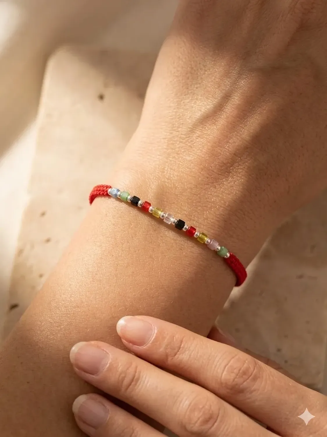 Pulsera Plata Carré Tejida Macrame Agatas Cuadradas Colores Multicolor-2