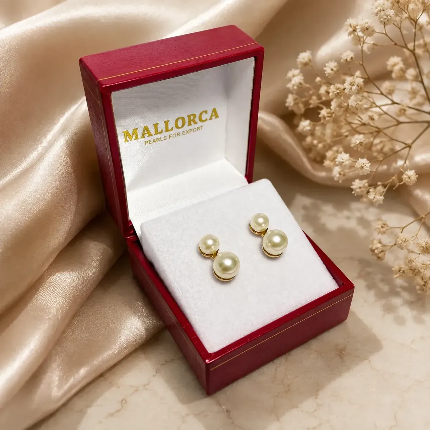 Aros Mallorca Baño De Oro 18kl Perla De 6 Y 8 Mm Crema-0