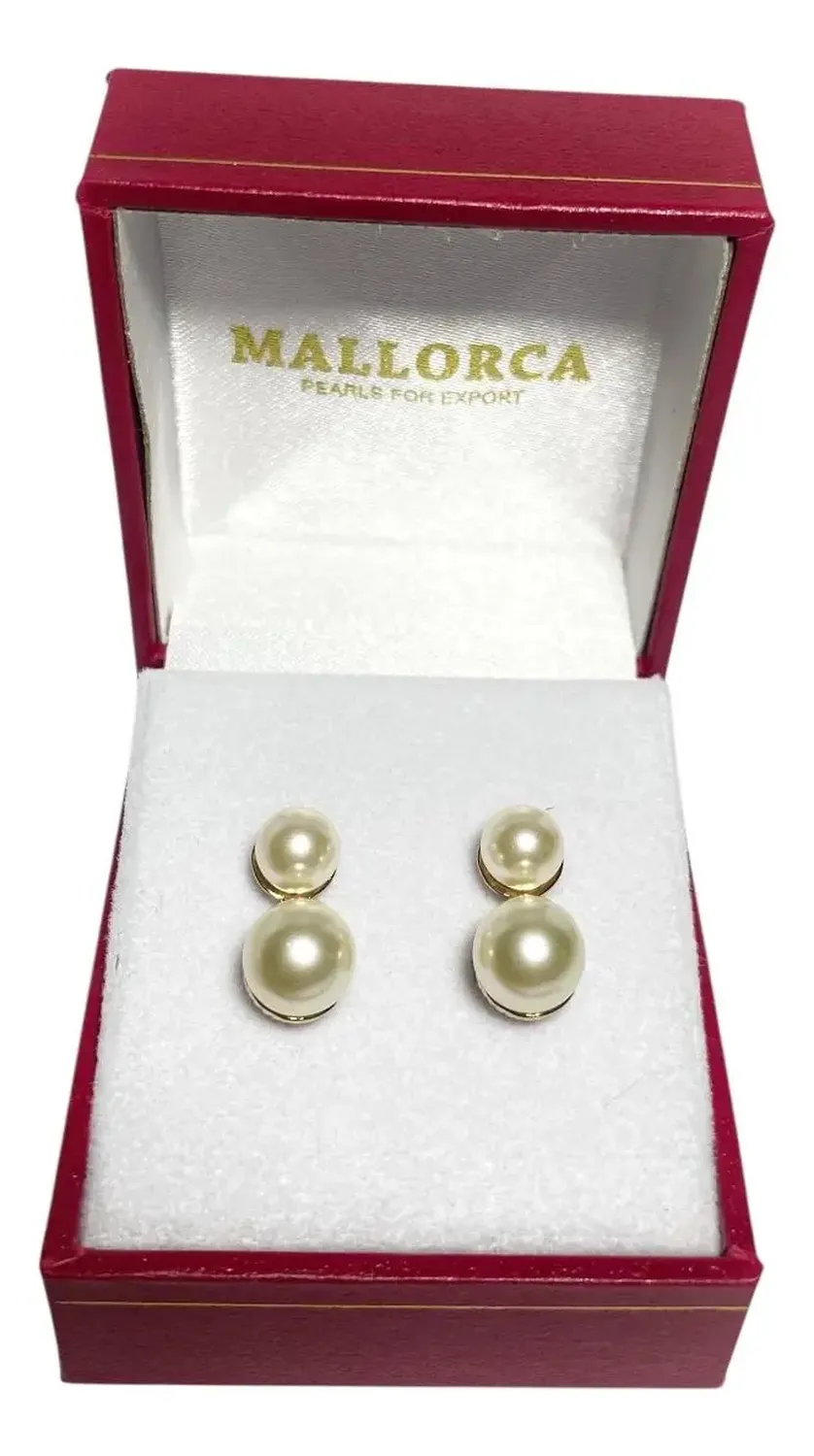 Aros Mallorca Baño De Oro 18kl Perla De 6 Y 8 Mm Crema-1