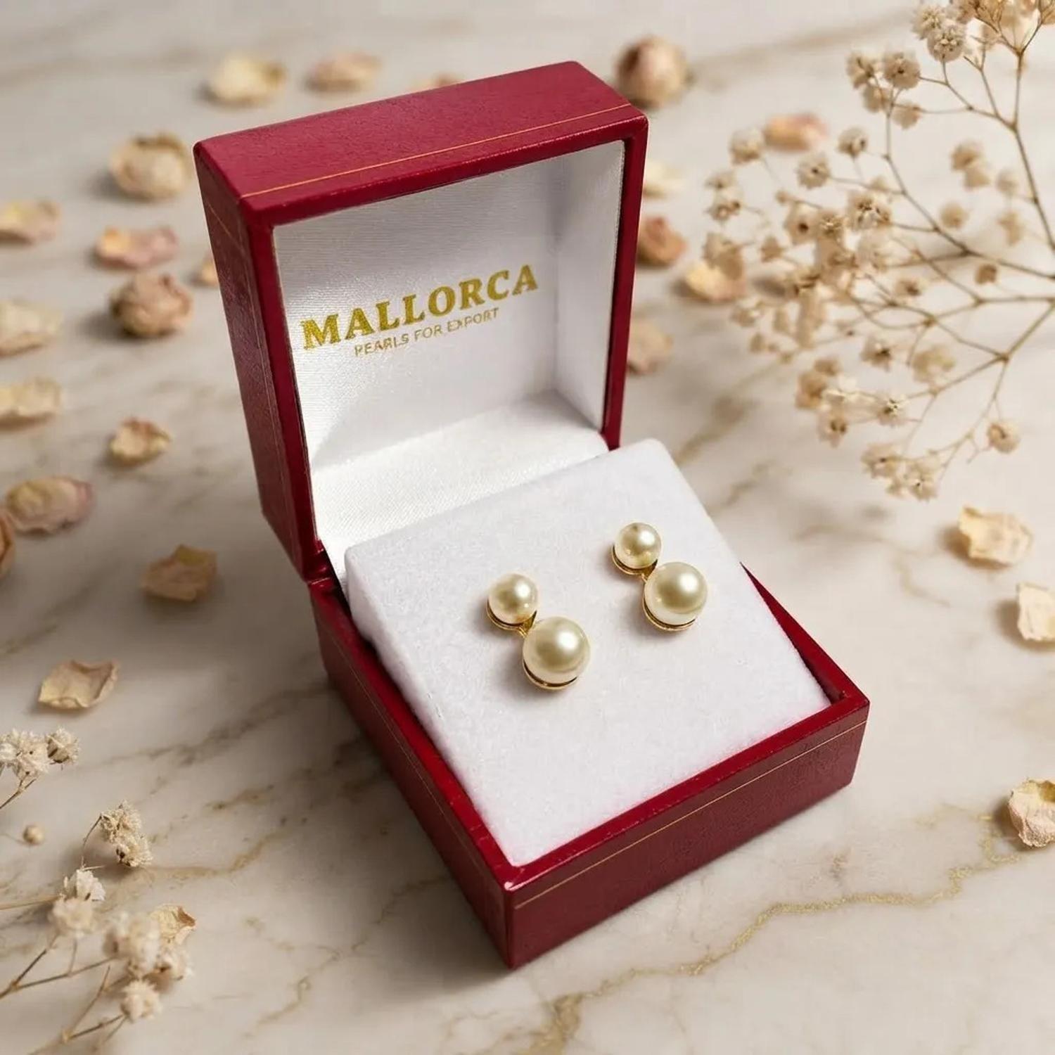 Aros Mallorca Baño De Oro 18kl Perla De 6 Y 8 Mm Crema-2