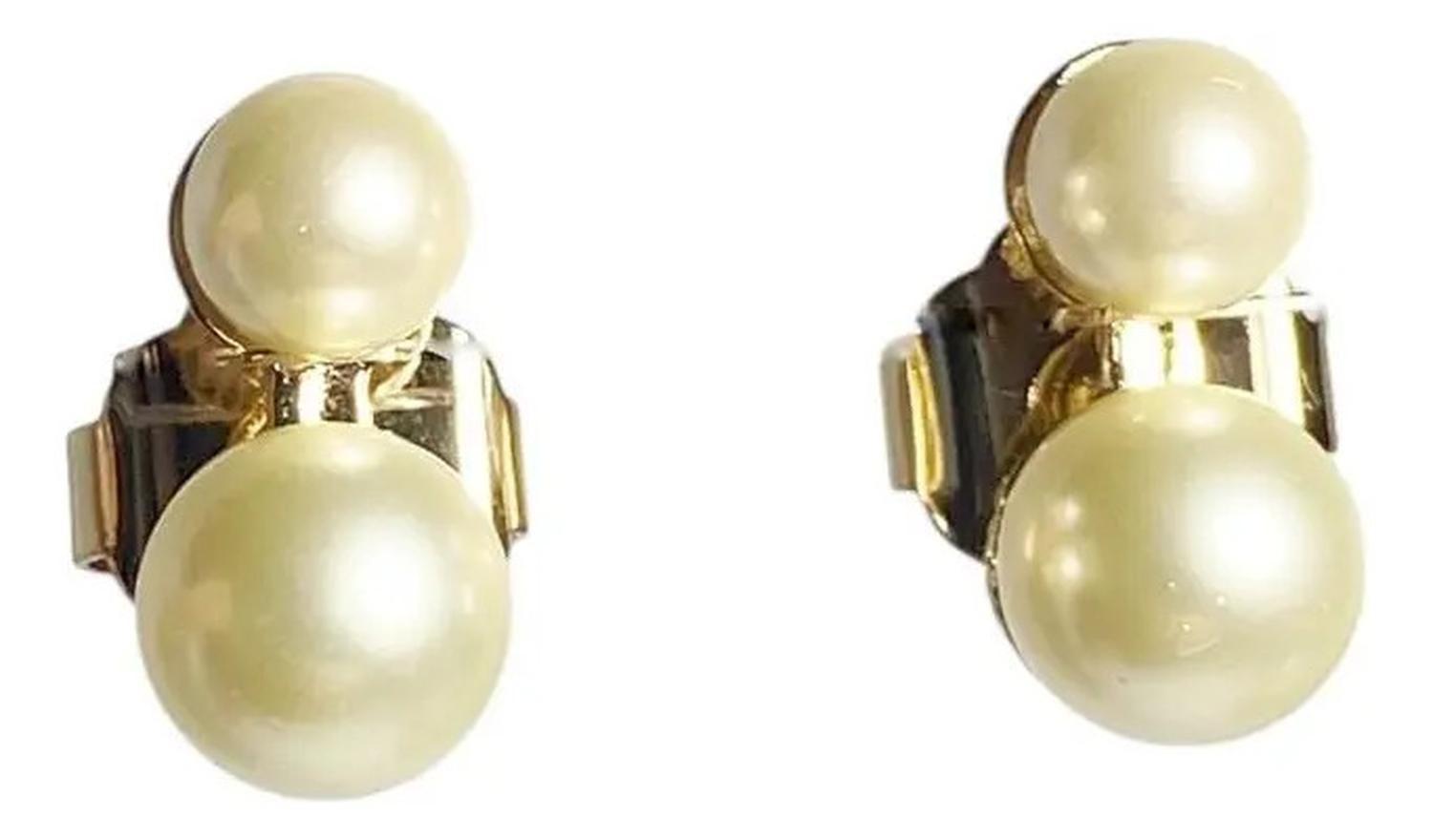 Aros Mallorca Baño De Oro 18kl Perla De 6 Y 8 Mm Crema-3
