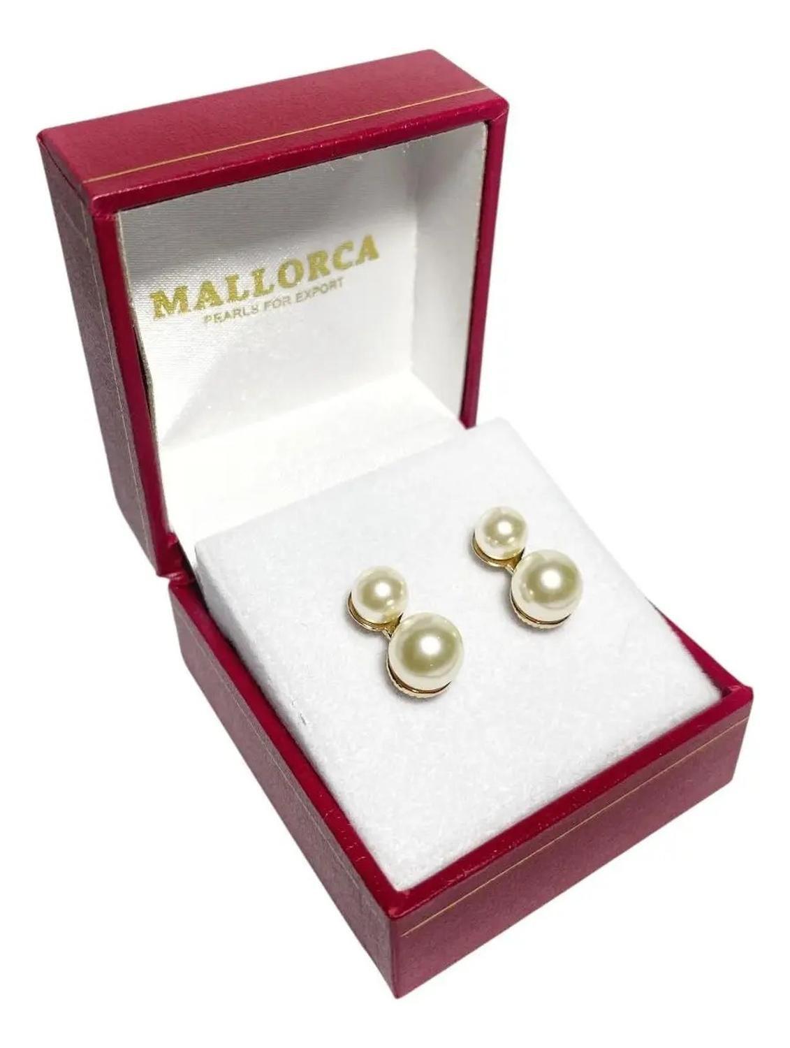 Aros Mallorca Baño De Oro 18kl Perla De 6 Y 8 Mm Crema-4