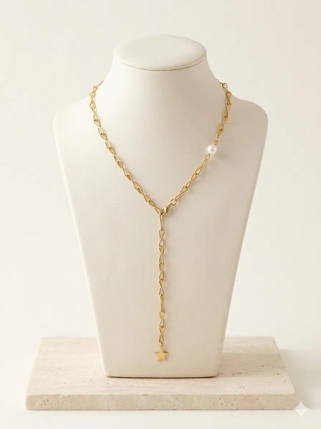 Collar Carré Mujer Eslabón Entrelazado Enchapado En Oro 18k Dorado-2