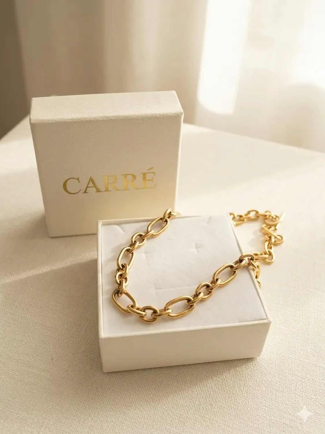 Collara Carré Eslabones Gruesos Enchapado En Oro 18k Dorado-0