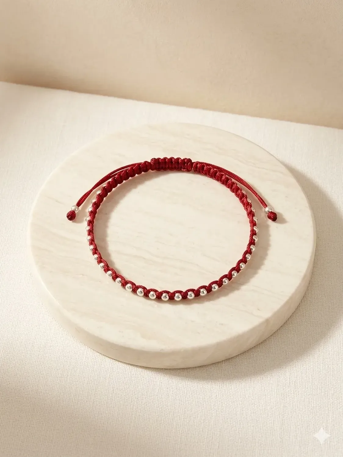 Pulsera Plata Carré De Proteccion Tejida En Macrame Rojo-1
