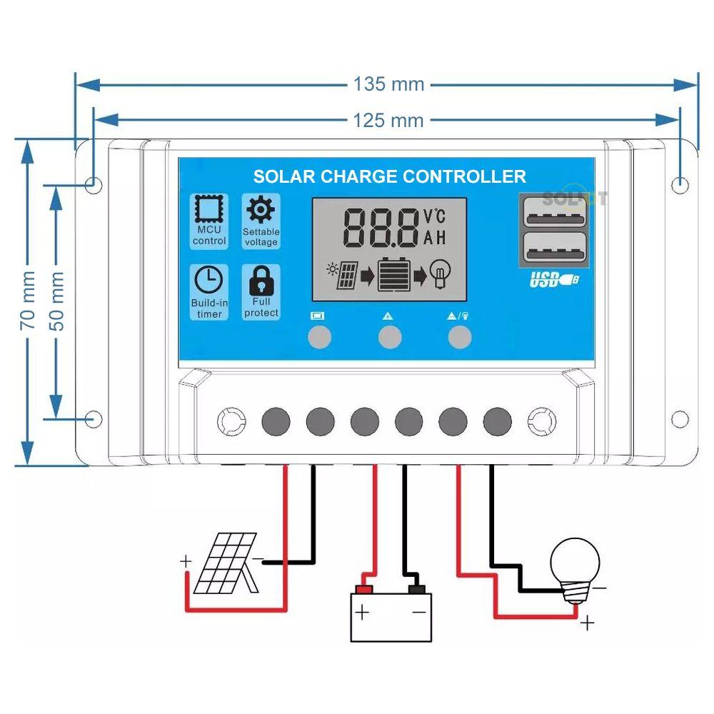Regulador Carga Solar Digital 12v 24v 60a 2usb-4