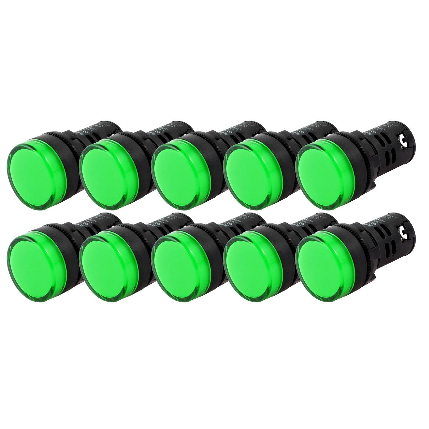 Luz Piloto Led Verde 22mm 220v Pack 10 Unidades-0